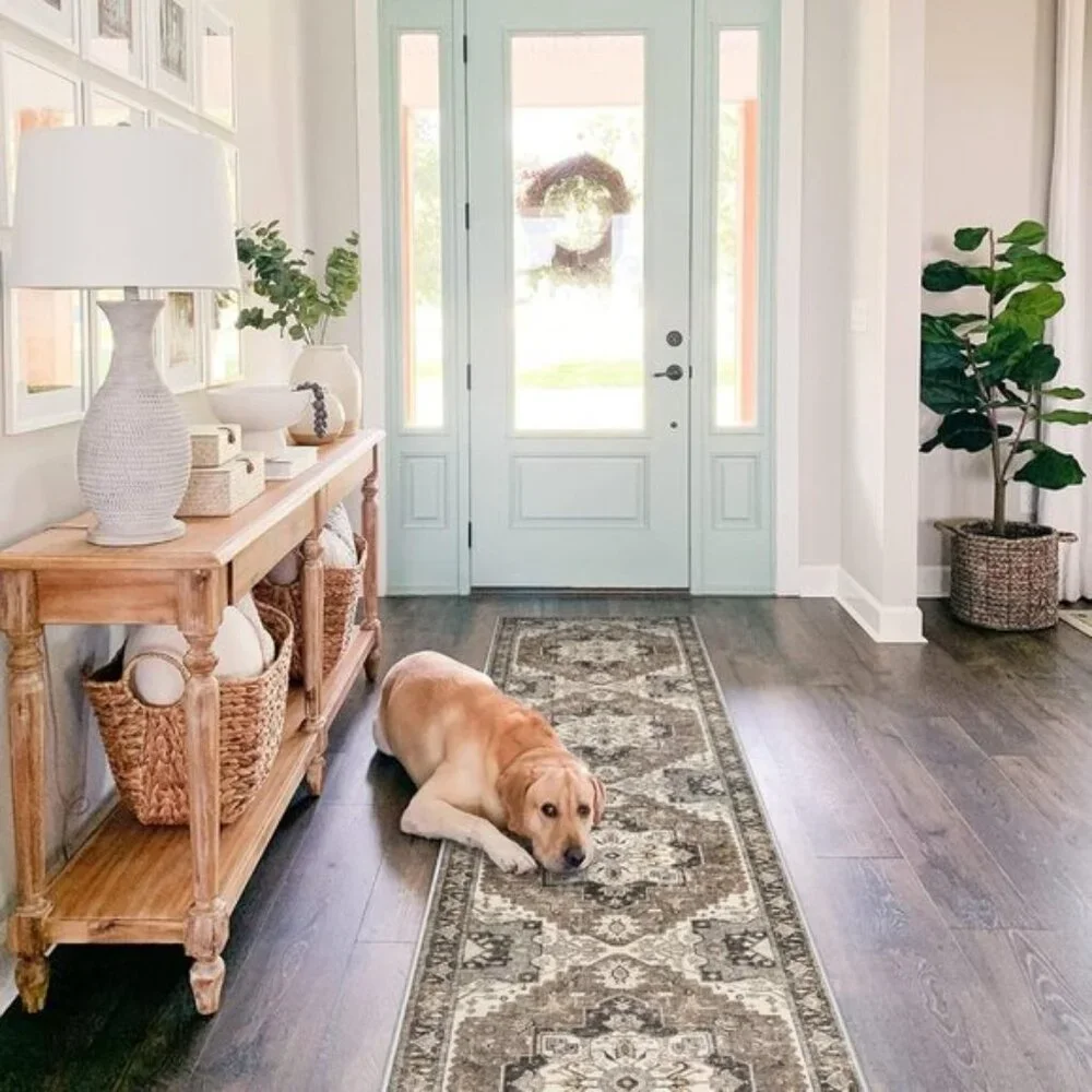 New 2x10 Beige Kitchen Runner Rug, Washable, Non-Slip, Soft Distressed Floor Mat